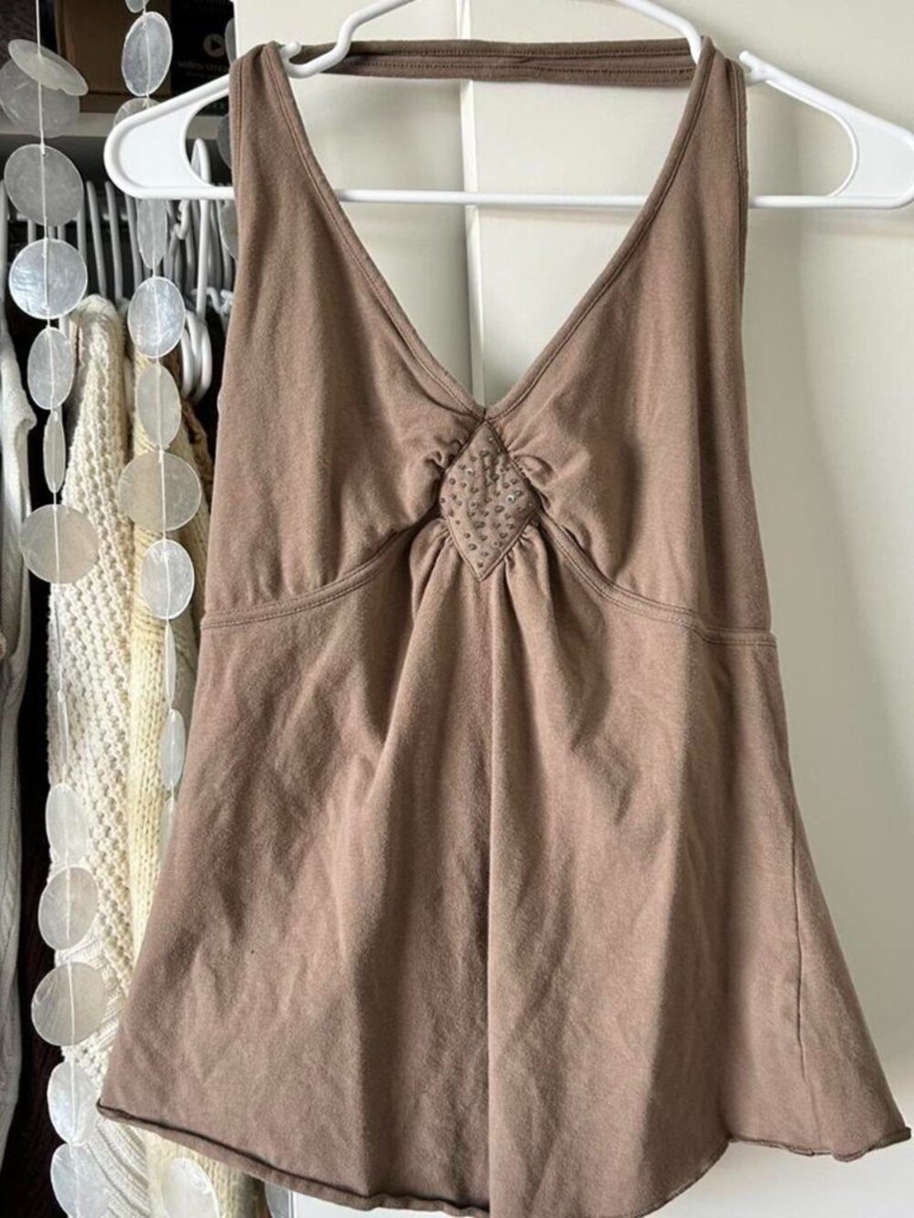 Sonoma brown halter tank top with rhinestone detail